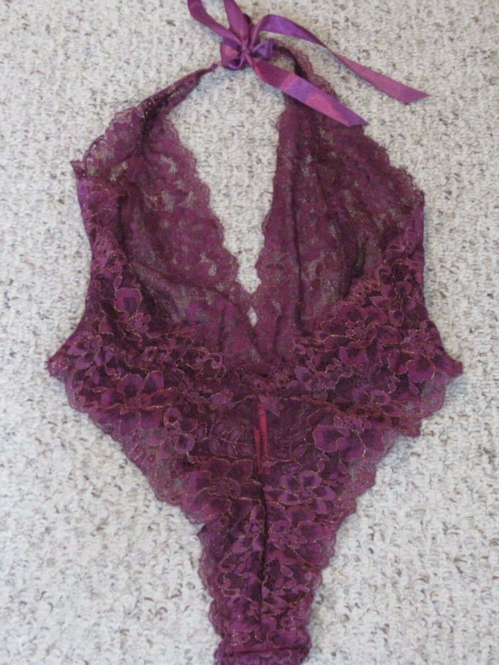Seven 'til Midnight Burgandy Stretch Lace Bodysuit - Picture 3 of 3